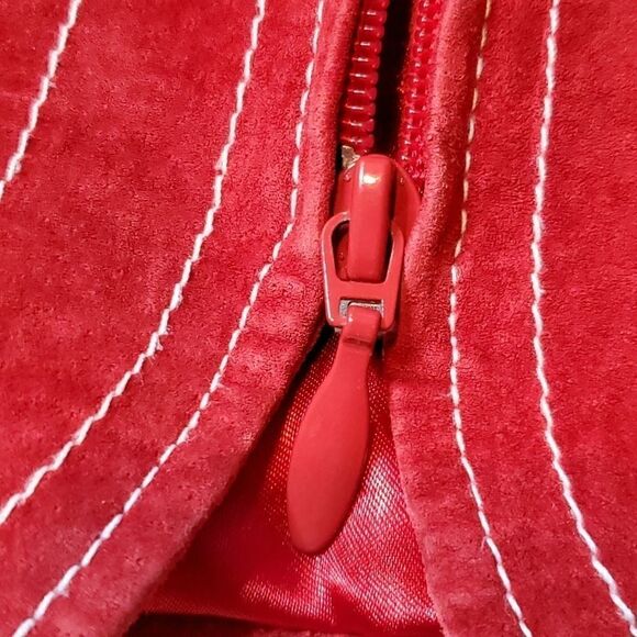VINTAGE TERRY LEWIS CLASSIC LUXURIES RED LEATHER ZIP-UP JACKET - Picture 3 of 7